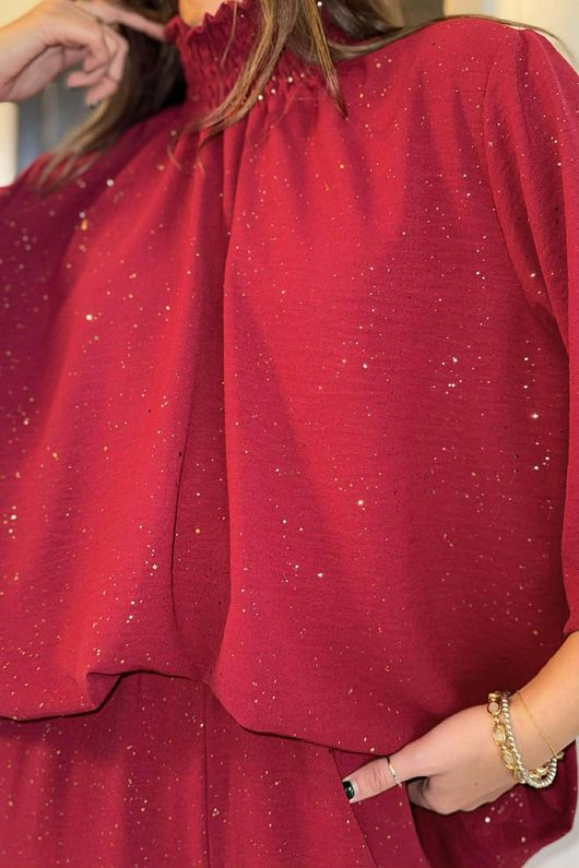 Suki Night Sky Shirring Neck Blouse Burgundy